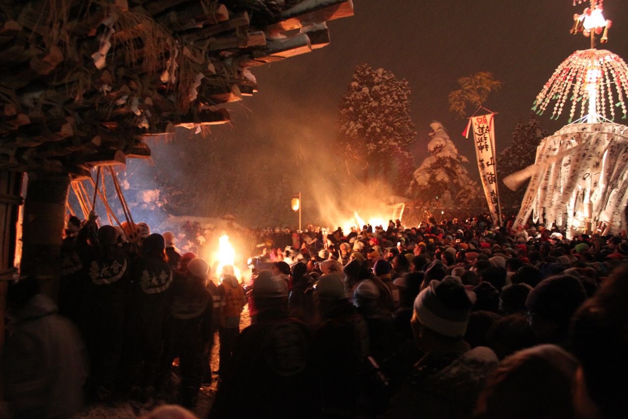 The stage is set for the spectacular Fire Festival in Nozawa Onsen